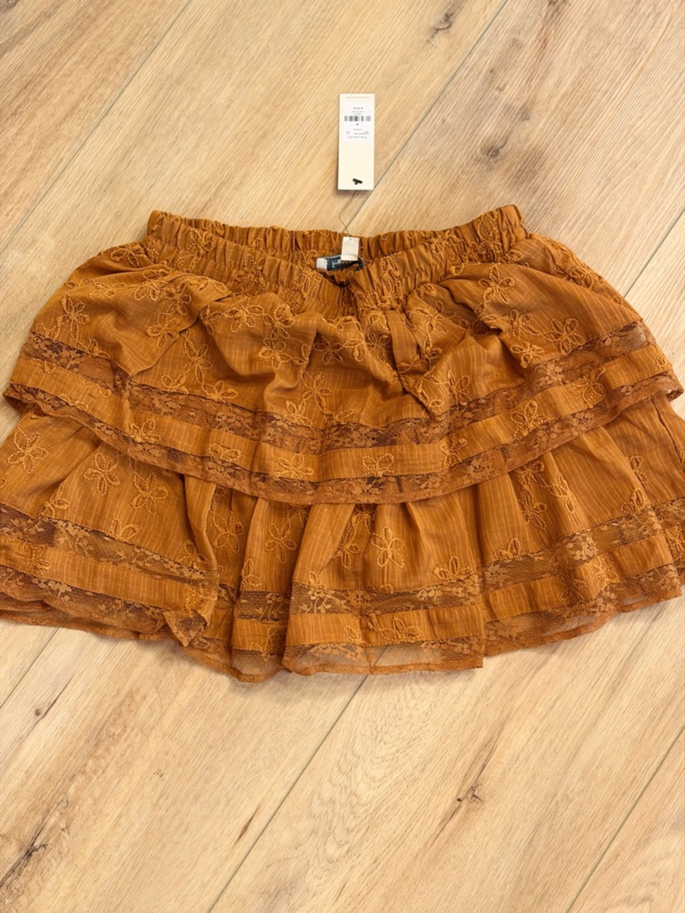 Francesca's Collections Rust-Toned Tiered Lace Mini Skirt